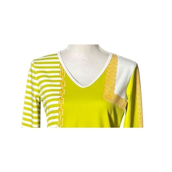 J Mclaughlin Top Size Small Catalina Cloth Green Chain Stripe 3/4 Sleeve Preppy - Picture 3 of 8